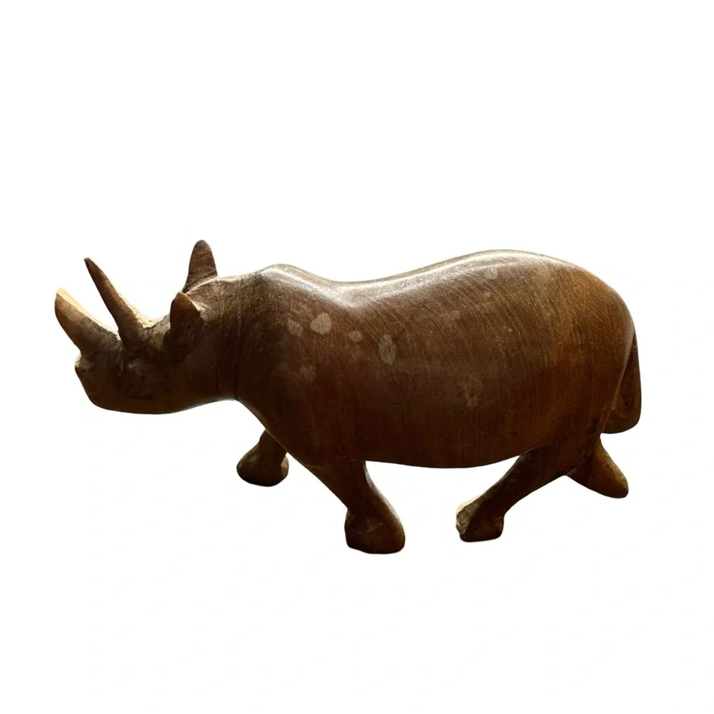 Handcrafted Wooden Rhino Figurine (Good Condition) 🦏